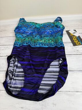 Roby Len Striped One-Piece Swimsuit in Blue, Teal & Purple